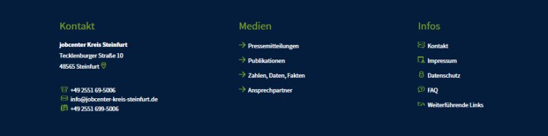 Footer der Jobdenter-Homepage