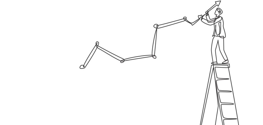 Continuous one line drawing of young handsome male worker draw business sales growth on wall. Success business manager minimalist concept. Trendy single line draw design vector graphic illustration